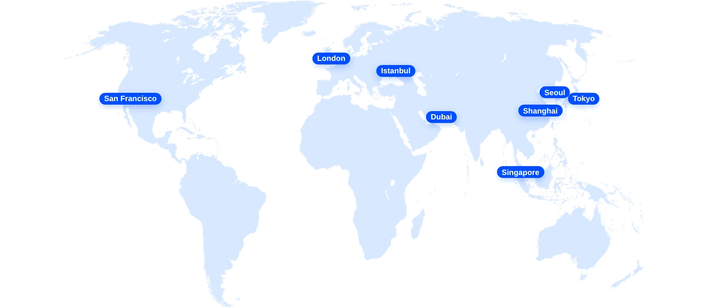 Shanghai · Seoul · Tokyo · San Francisco · London · Istanbul · Dubai · Singapore